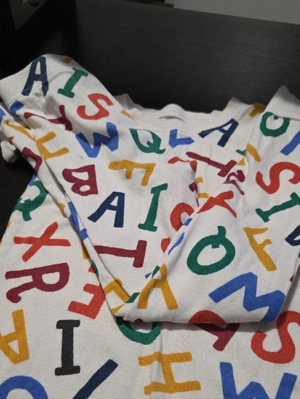 Old Navy White Kids Pajama Set with Red, Blue, Yellow, Green Prints